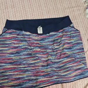 Lands' End Multicolor Striped Mini Skirt with Navy Waistband